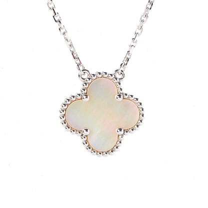 Van Cleef & Arpels 18K White Gold Mother of Pearl Vintage Alhambra Pendant Necklace 3 of 8