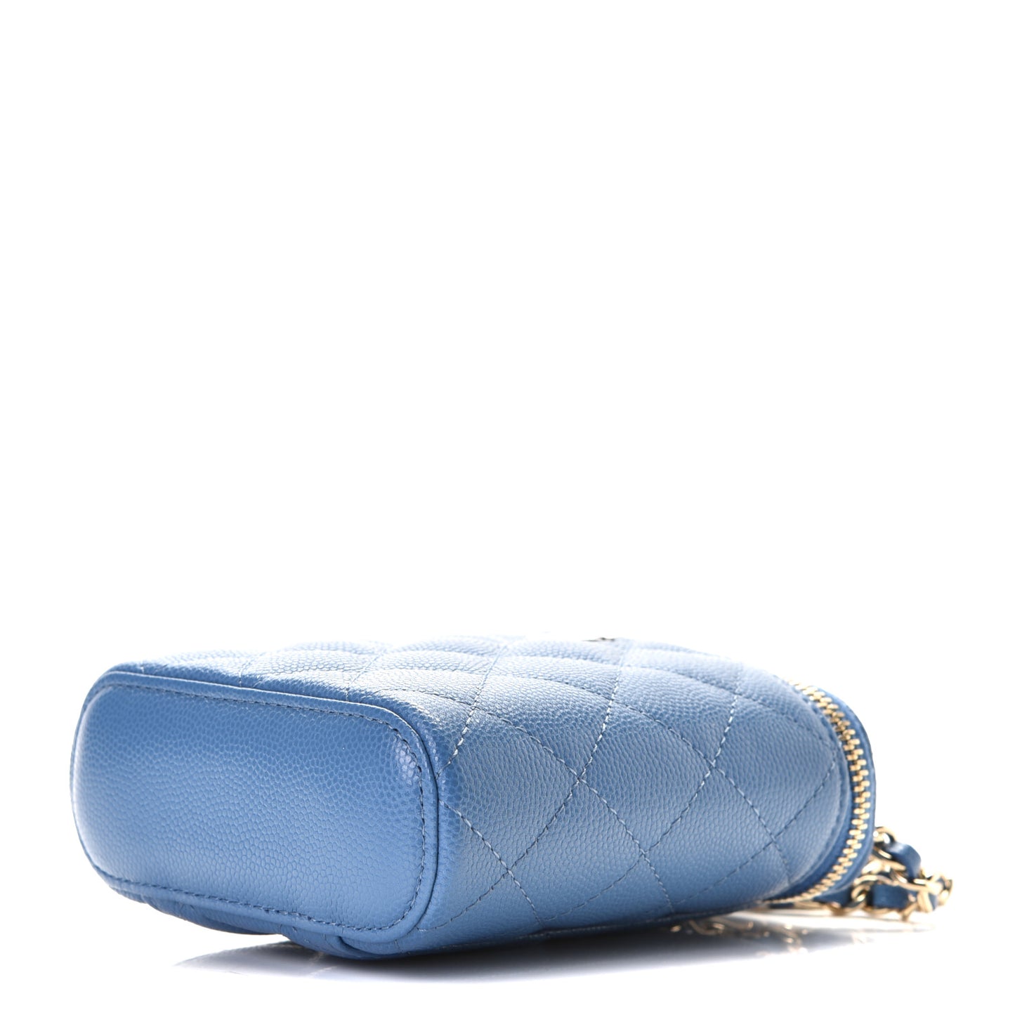 Caviar Quilted Small Vertical Coco Beauty Vanity Case With Chain Blue