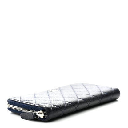 Chanel Caviar Quilted Large Gusset Zip Around Wallet Navy 4 of 9