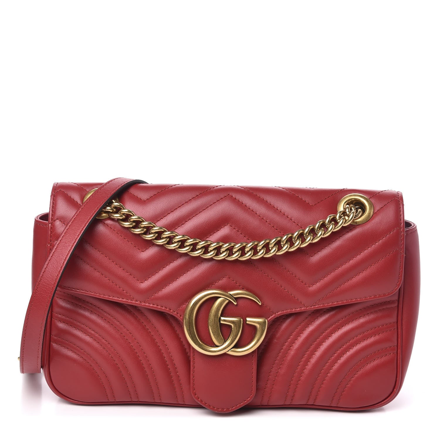 Gucci Calfskin Matelasse Small GG Marmont Shoulder Bag Hibiscus Red 1 of 10