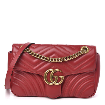 Gucci Calfskin Matelasse Small GG Marmont Shoulder Bag Hibiscus Red 1 of 10