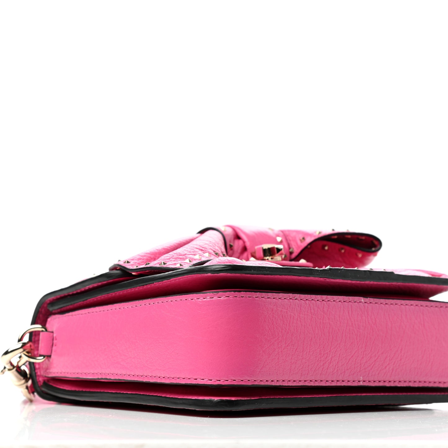 Pebbled Calfskin Rockstud Bow Top Handle Bag Pink Orchid
