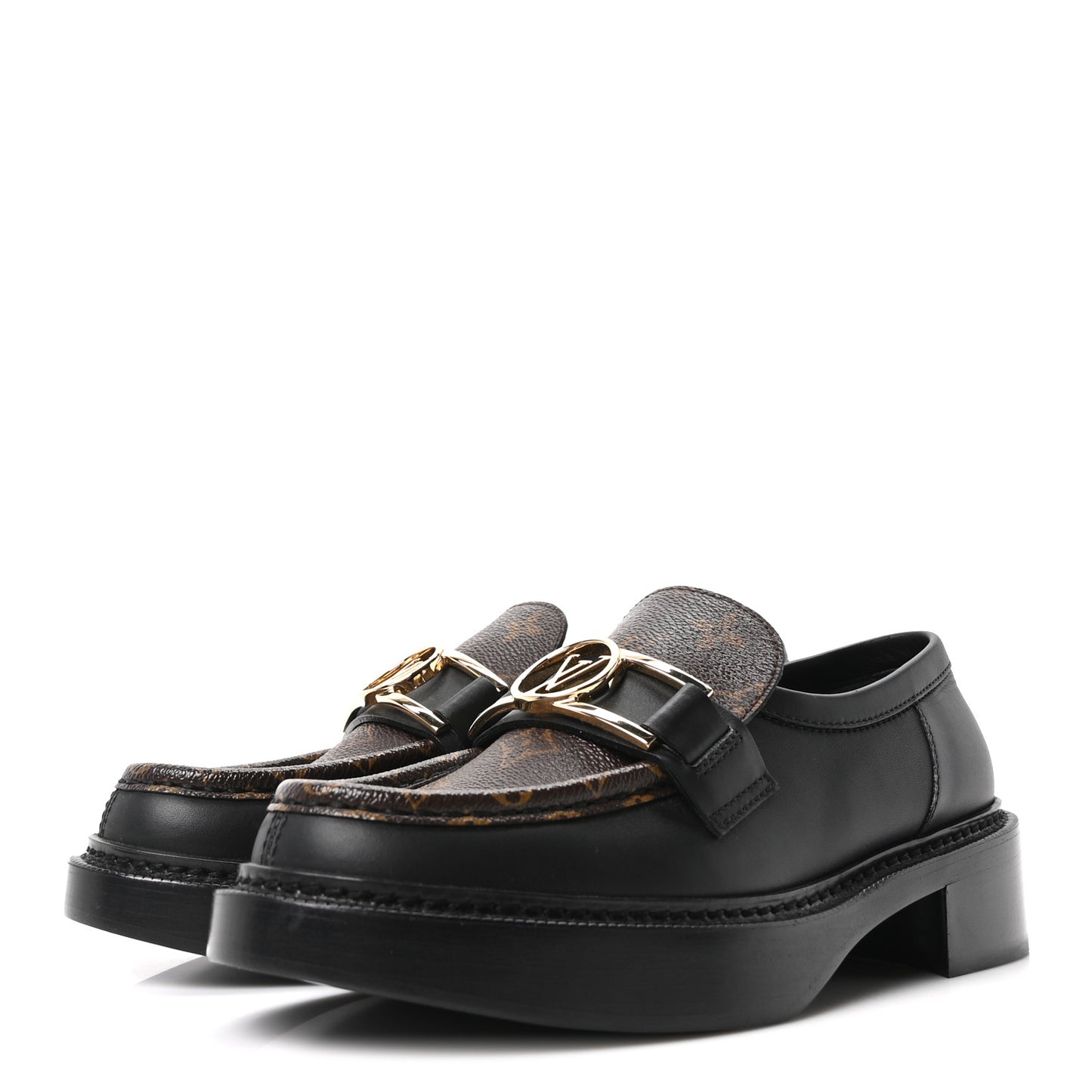 Monogram Calfskin Academy Loafers 38 Black