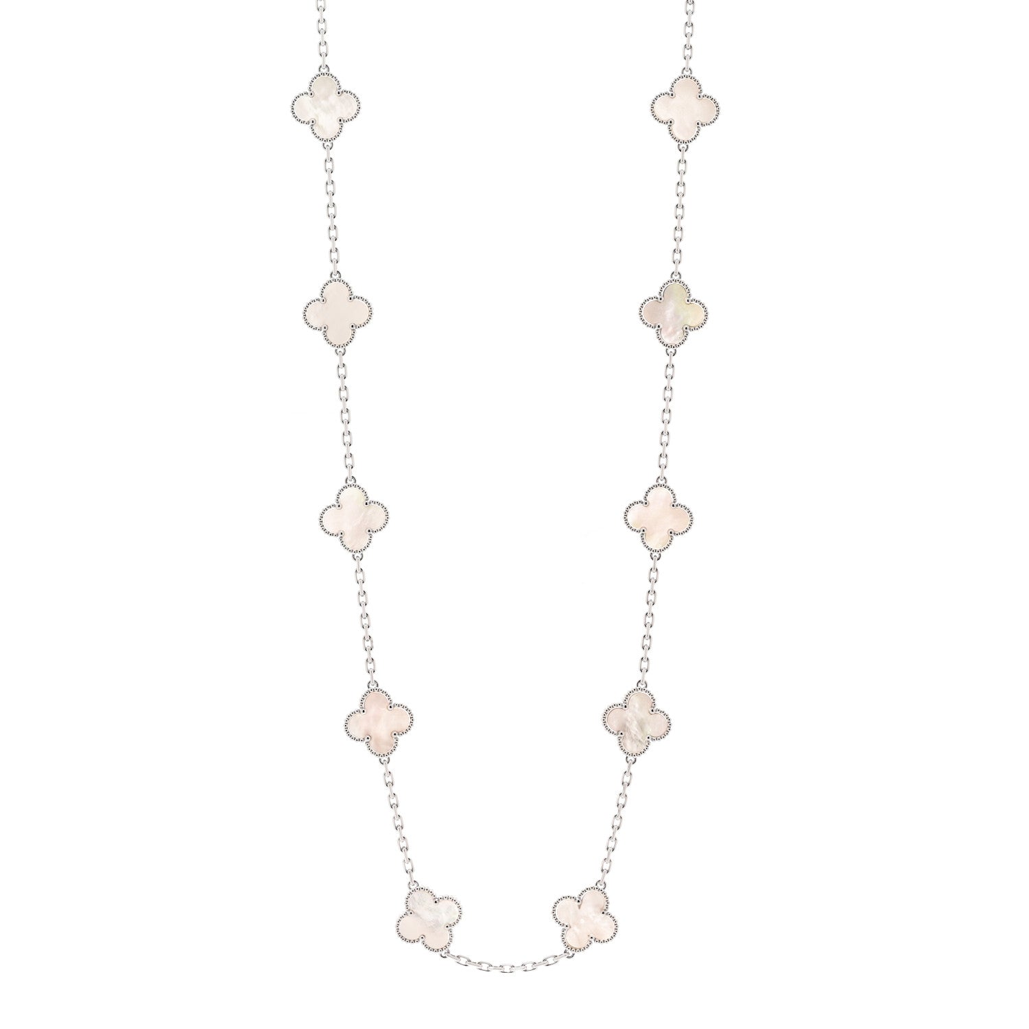 Van Cleef & Arpels 18K White Gold Mother of Pearl 20 Motifs Vintage Alhambra Necklace 1 of 5