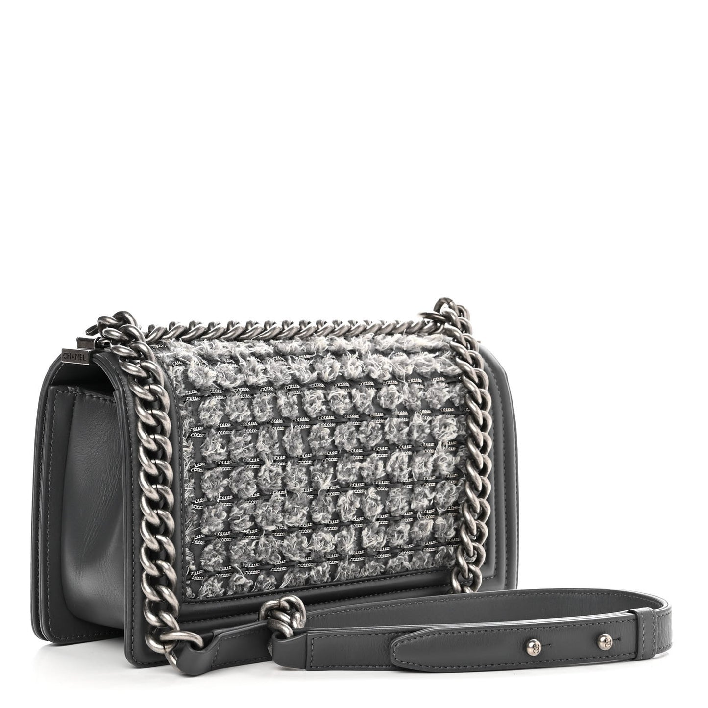 Tweed Calfskin Medium Boy Flap Grey