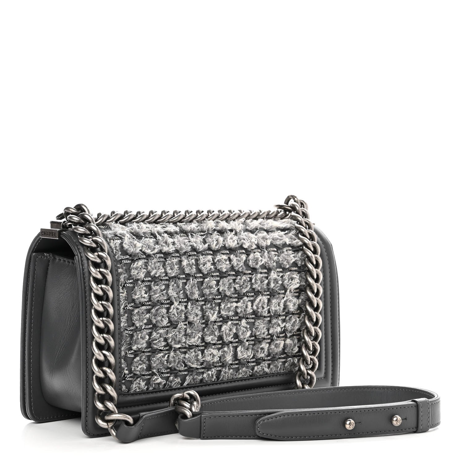 Chanel Tweed Calfskin Medium Boy Flap Grey 3 of 10