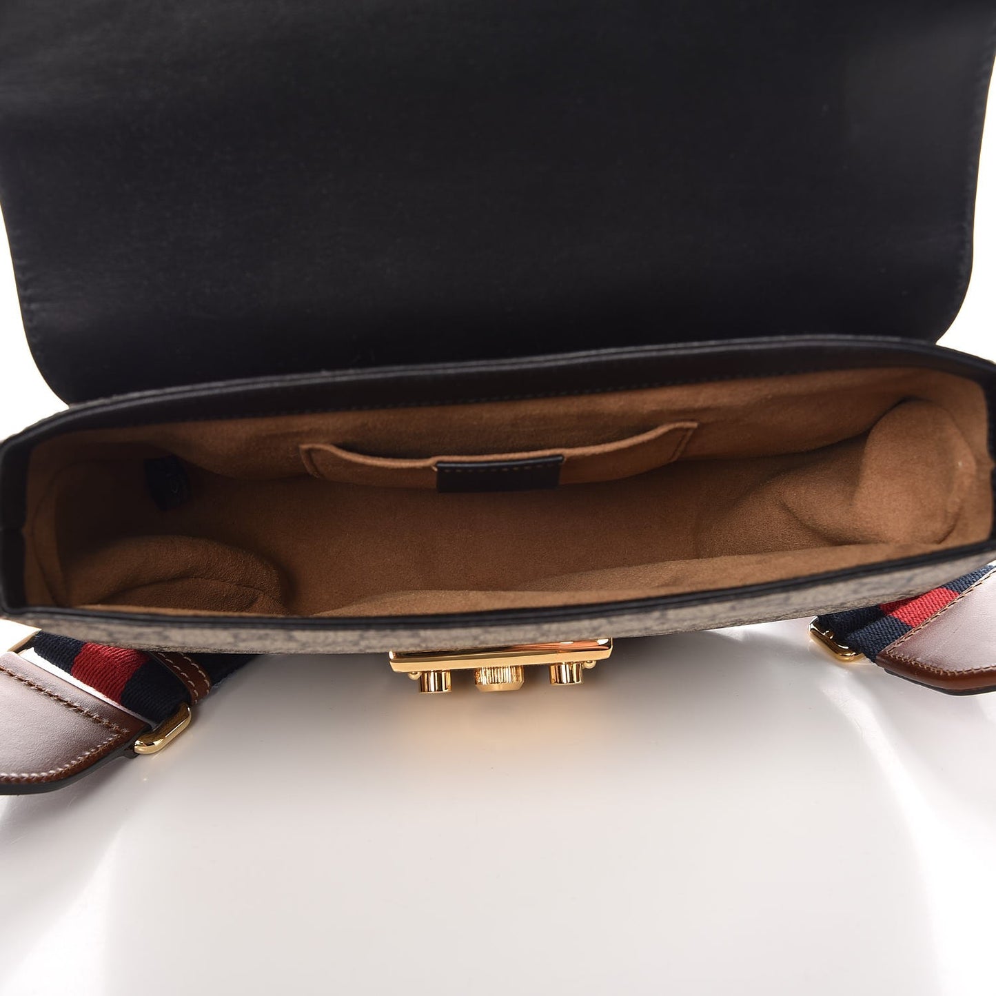 GG Supreme Monogram Web Medium Padlock Messenger Shoulder Bag Black