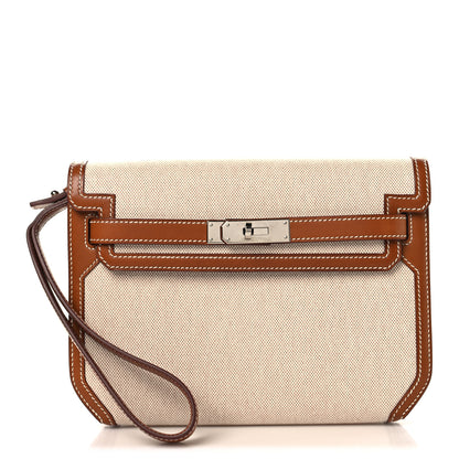Hermes Toile H Barenia Kelly Depeches 25 Pouch Ecru Beige Fauve 1 of 12