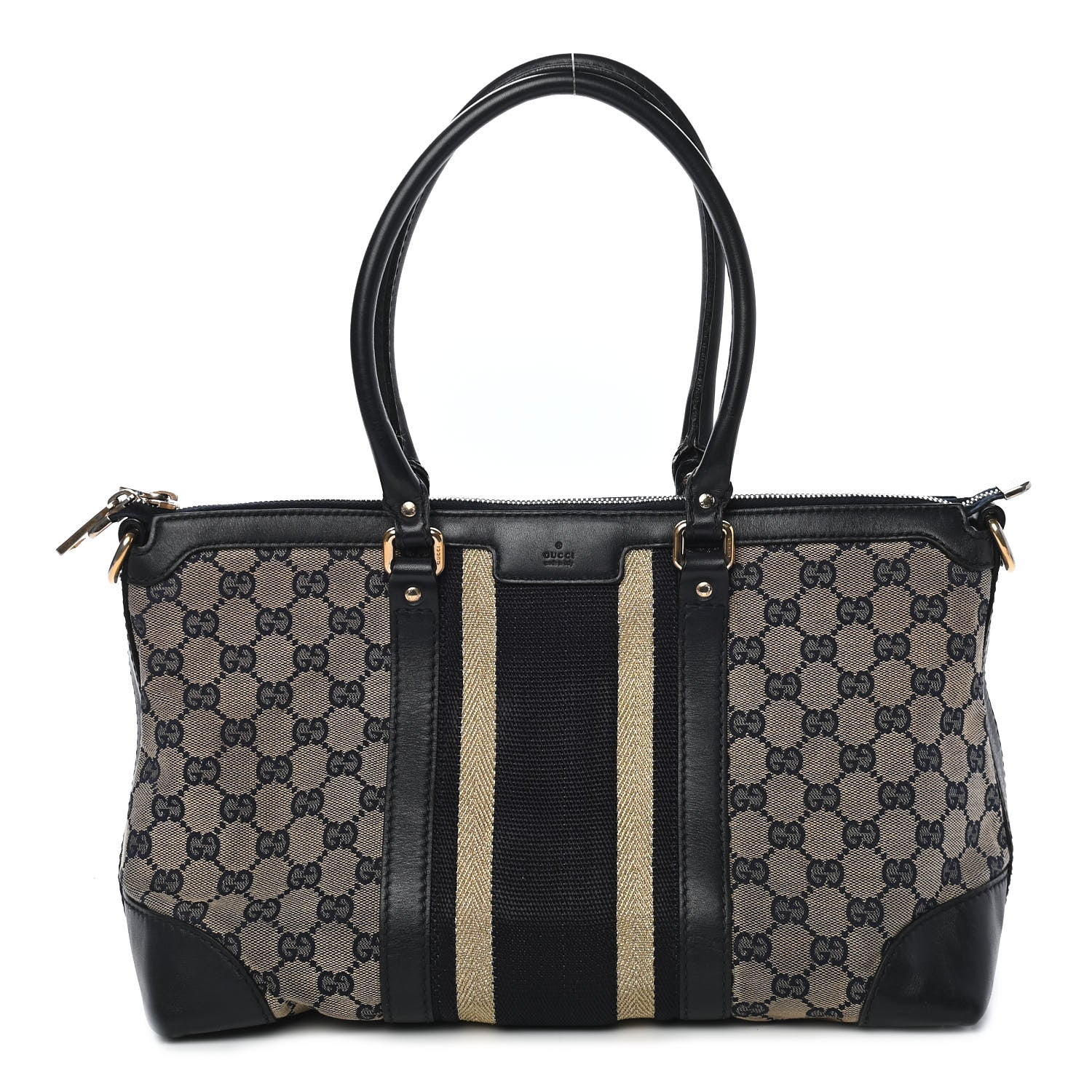 Gucci Monogram Vintage Web Medium Top Handle Bag Navy 1 of 10