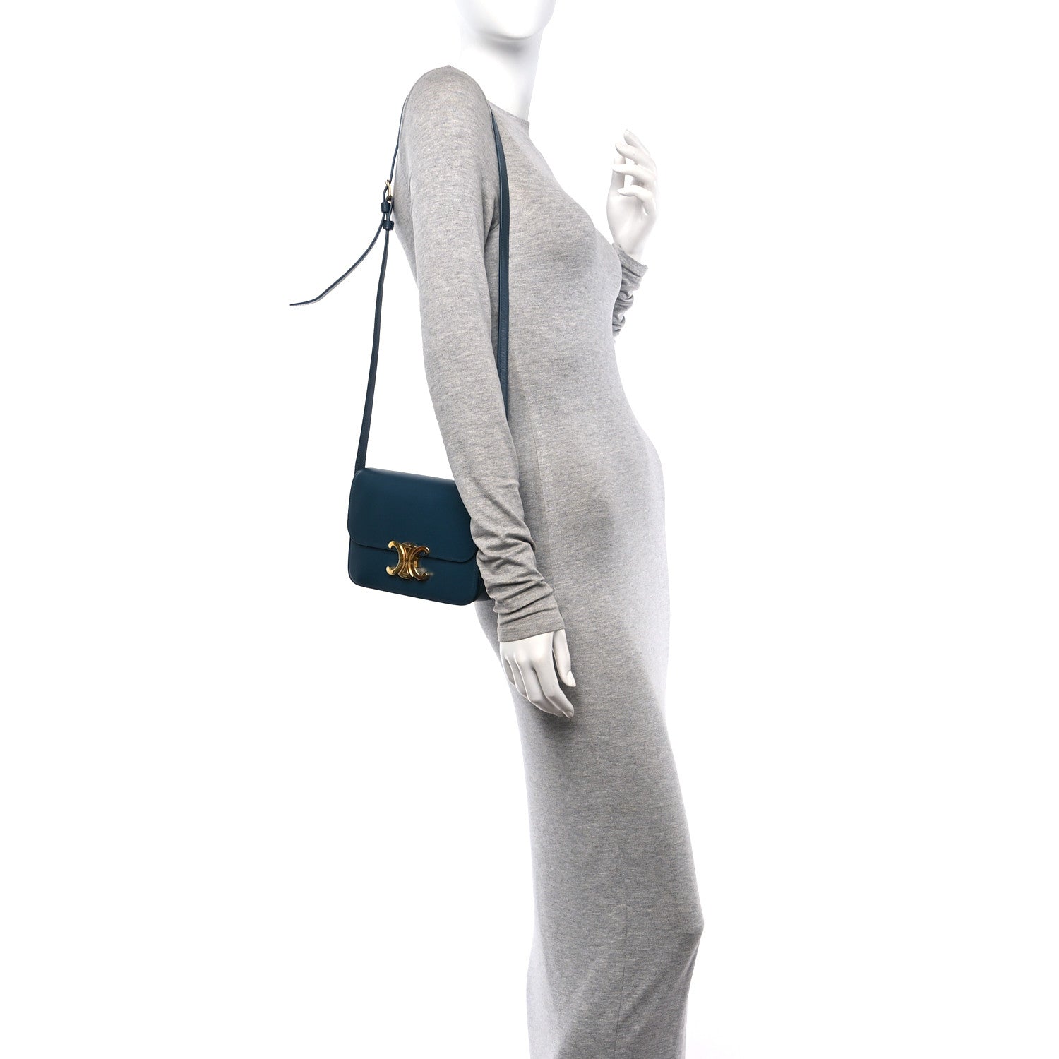 Celine Shiny Calfskin Teen Triomphe Petrol 2 of 9