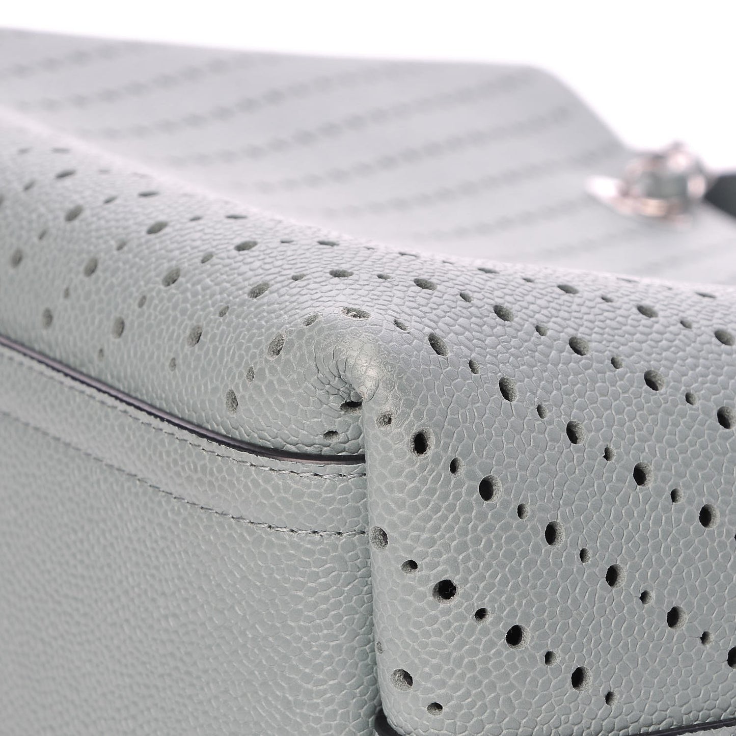 Perforated Grained Calfskin Large Shopping Tote Green