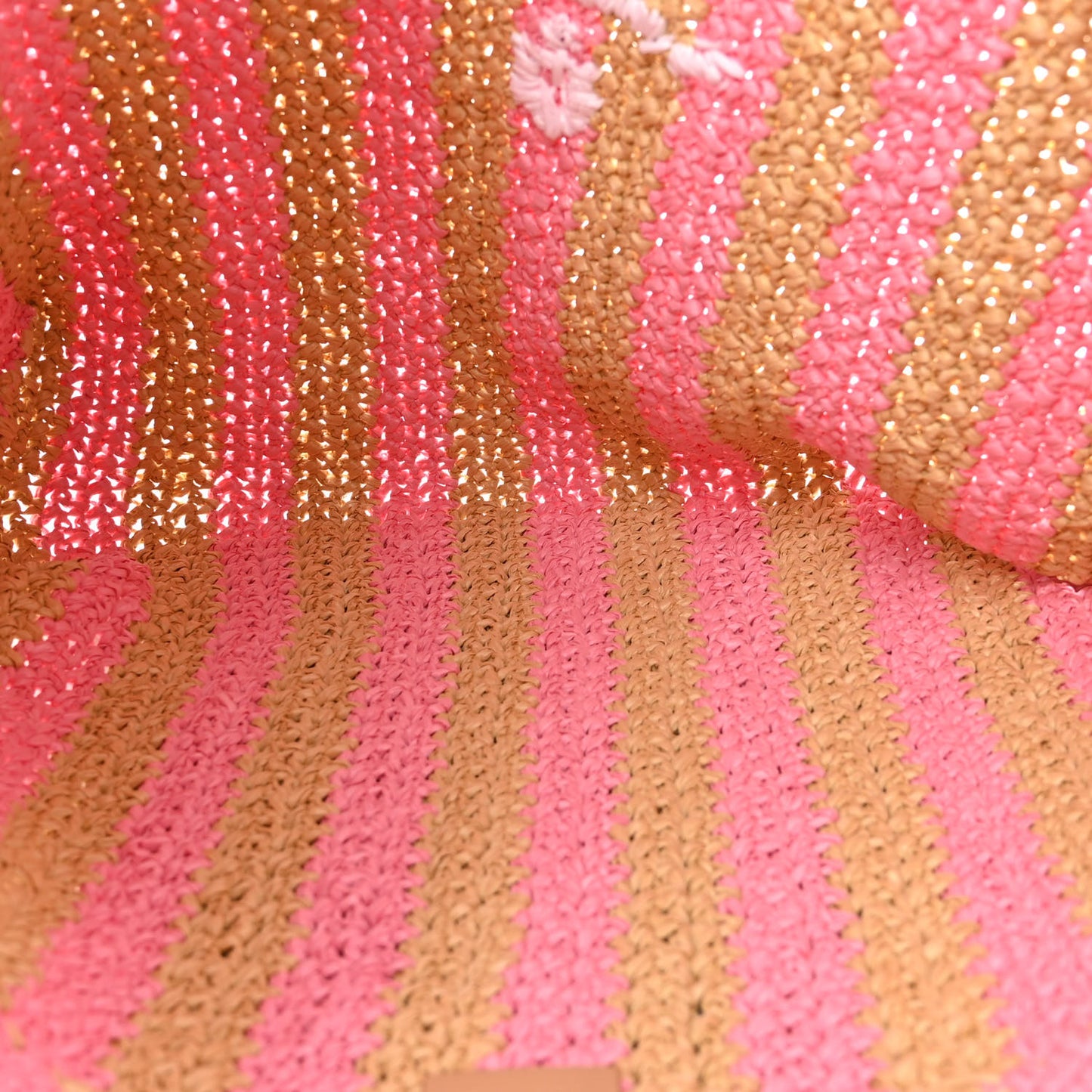 Yarn Raffia Effect Crochet Striped Large Logo Tote Naturale Petalo