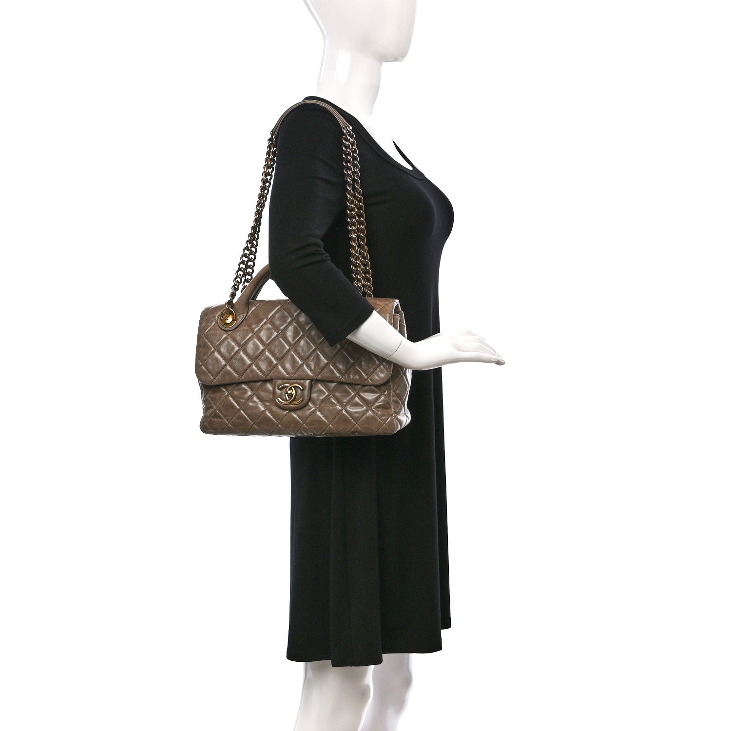 Chanel Glazed Calfskin Castle Rock Medium Flap Dark Beige 2 of 13