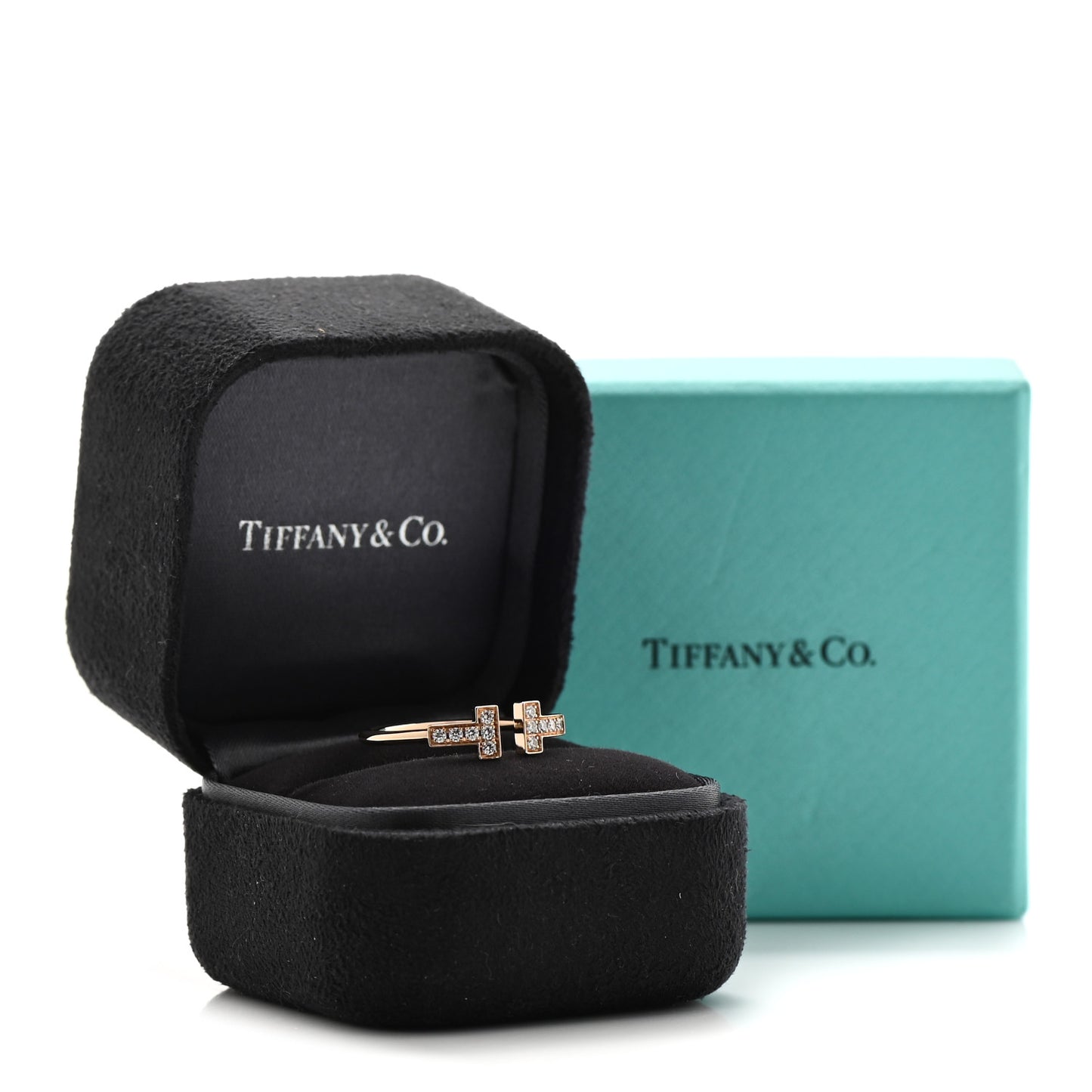 18K Rose Gold Diamond T Wire Ring 58 8.25