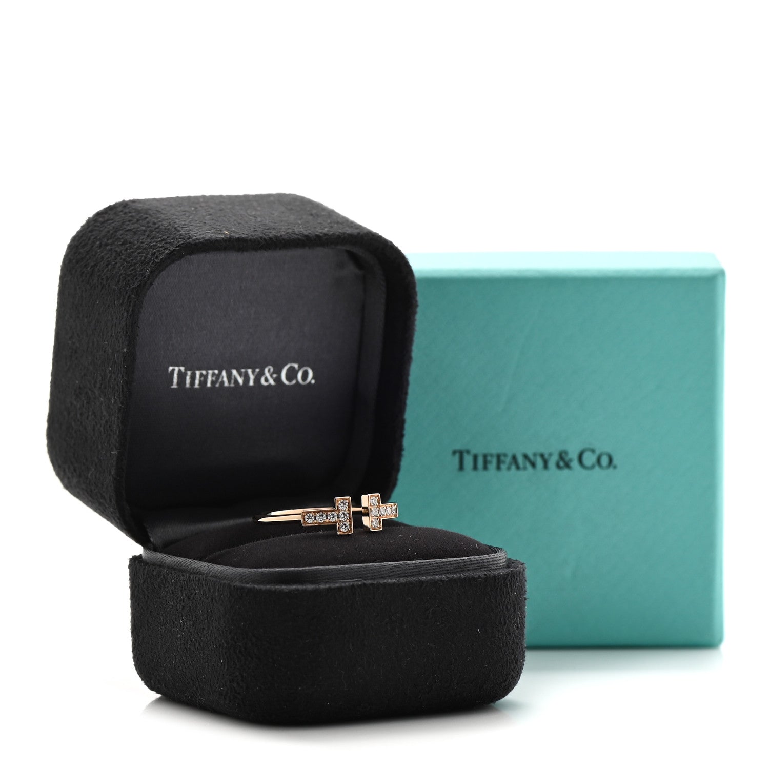 Tiffany 18K Rose Gold Diamond T Wire Ring 58 8.25 5 of 5