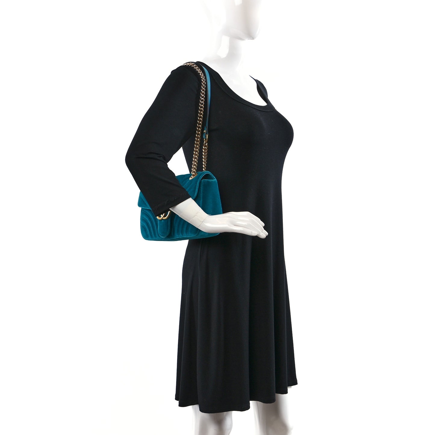 Velvet Matelasse Small GG Marmont Shoulder Bag Pavone Cyan