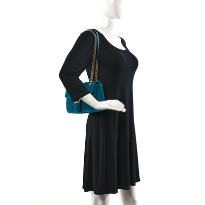 Gucci Velvet Matelasse Small GG Marmont Shoulder Bag Pavone Cyan 2 of 9