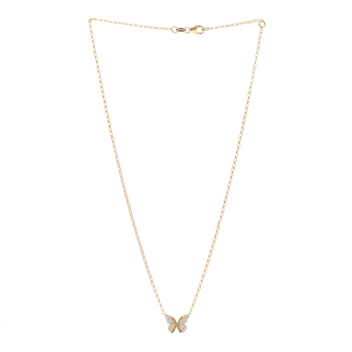 18K Yellow Gold Diamond Small Butterfly Stationary Necklace