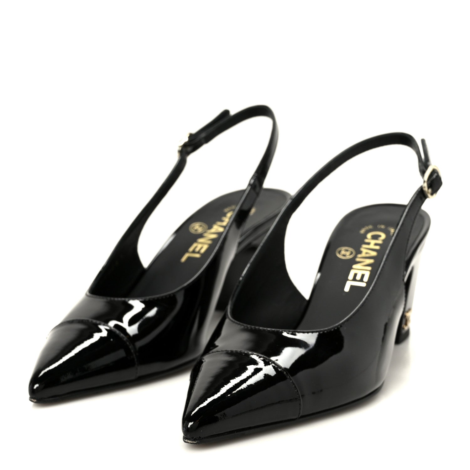 Chanel Patent Calfskin Cap Toe CC Slingback Pumps 36 Black 4 of 9