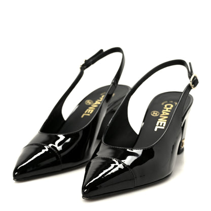 Chanel Patent Calfskin Cap Toe CC Slingback Pumps 36 Black 4 of 9