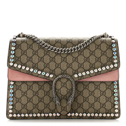 Gucci GG Supreme Monogram Suede Crystal Medium Dionysus Shoulder Bag Beige Ebony Light Peonia 1 of 13