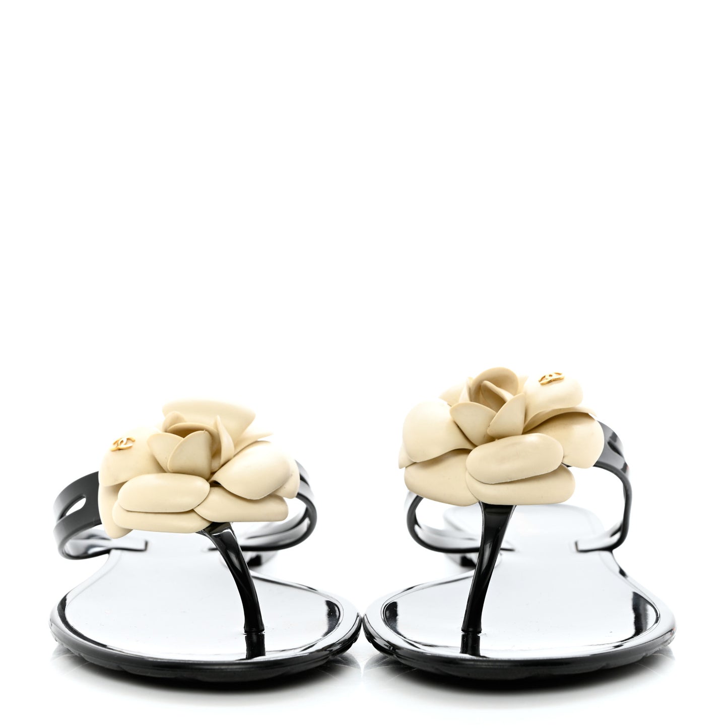 Jelly Quilted Camellia Thong Sandals 41 Black White