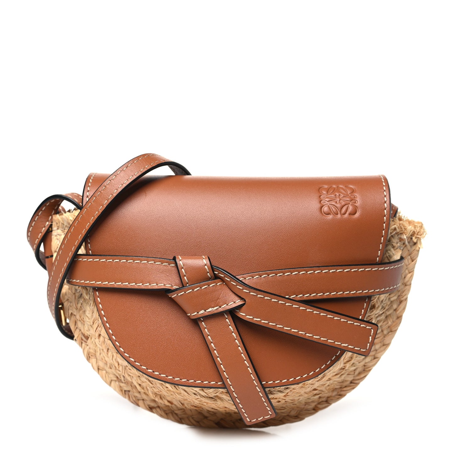 Calfskin Raffia Mini Gate Crossbody Bag Natural Tan