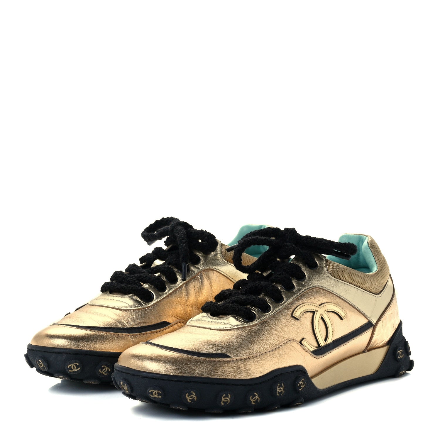 Chanel Metallic Satin Finish CC Womens Sneakers 38 Gold 3 of 11