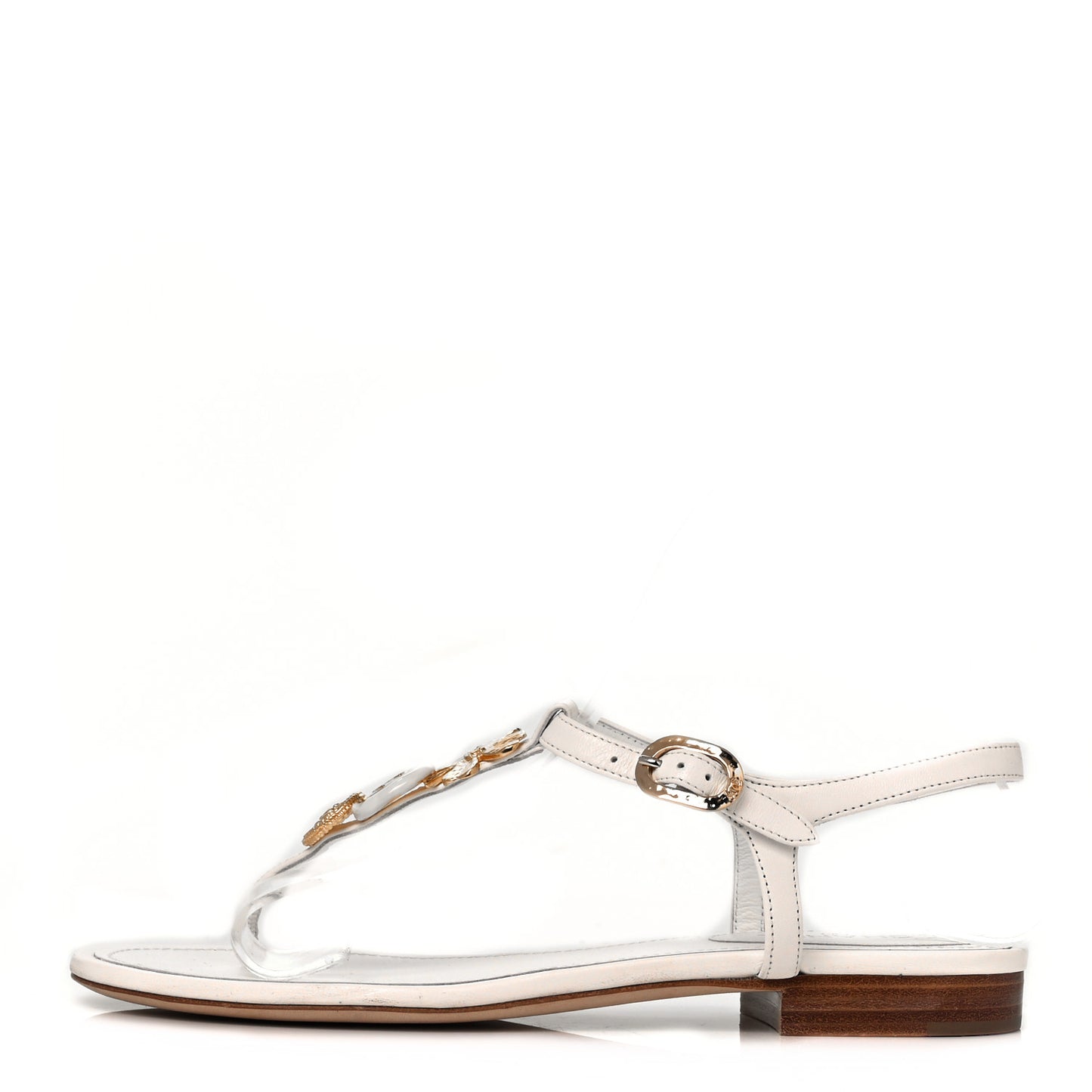 Lambskin Charm Thong Sandals 37 White