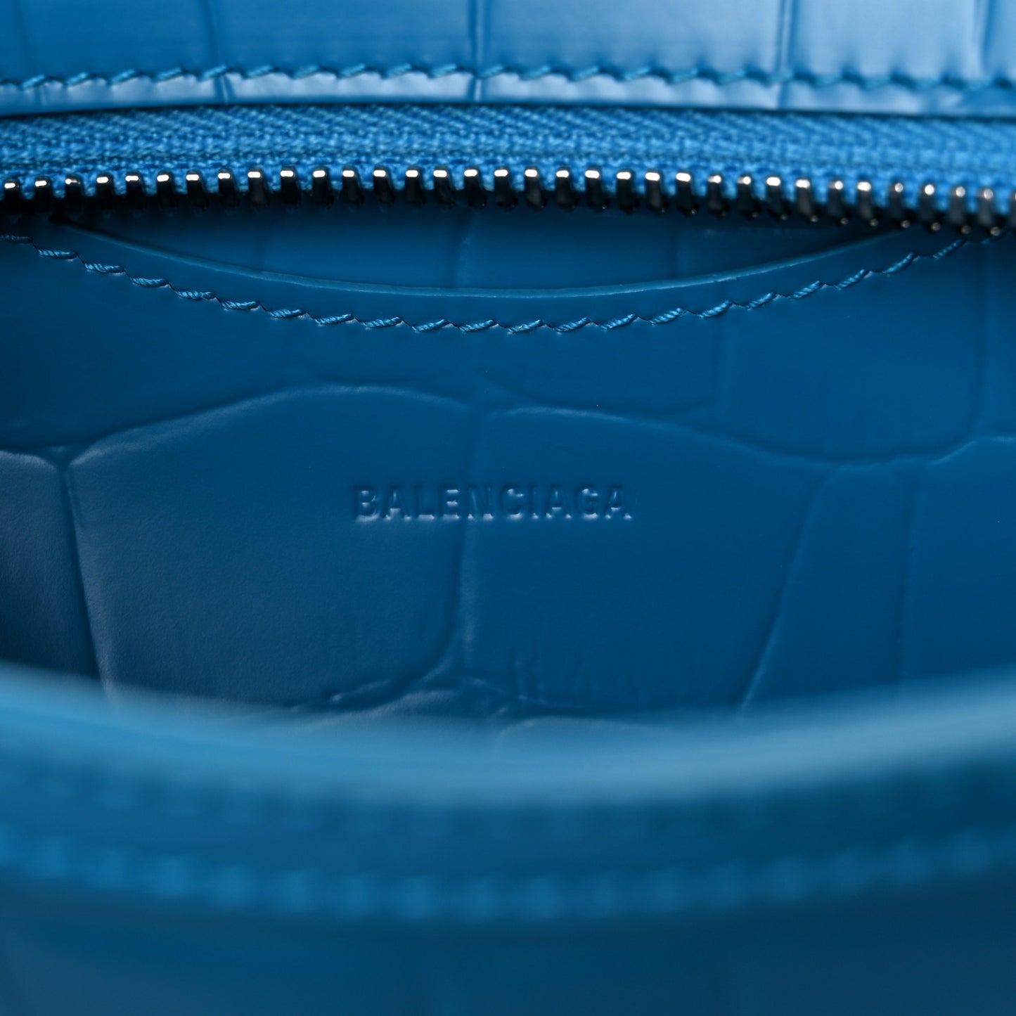 Semi Shiny Calfskin Crocodile Embossed Neo Classic Silver Hardware Mini City Turquoise