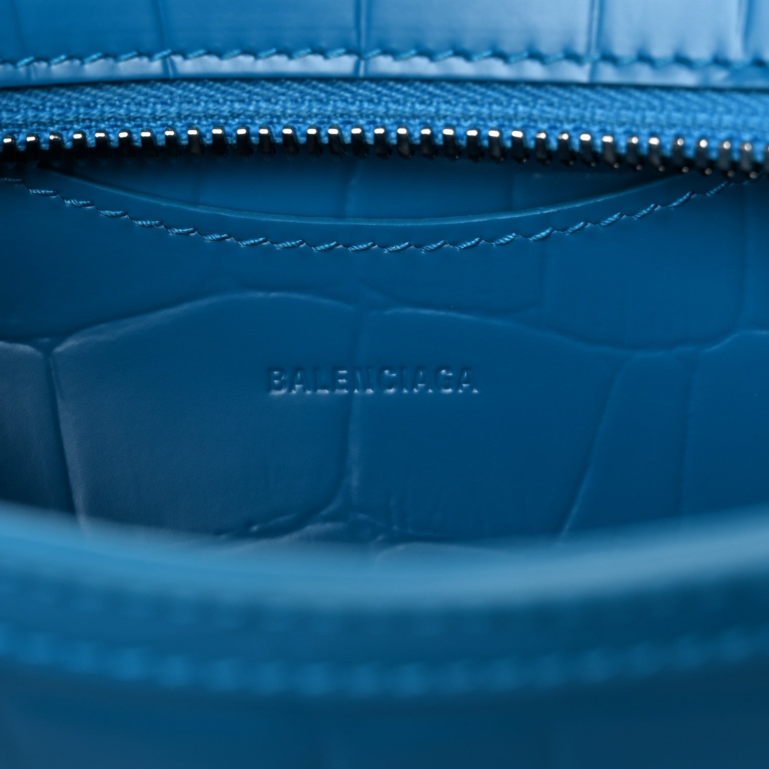 Balenciaga Semi Shiny Calfskin Crocodile Embossed Neo Classic Silver Hardware Mini City Turquoise 6 of 12