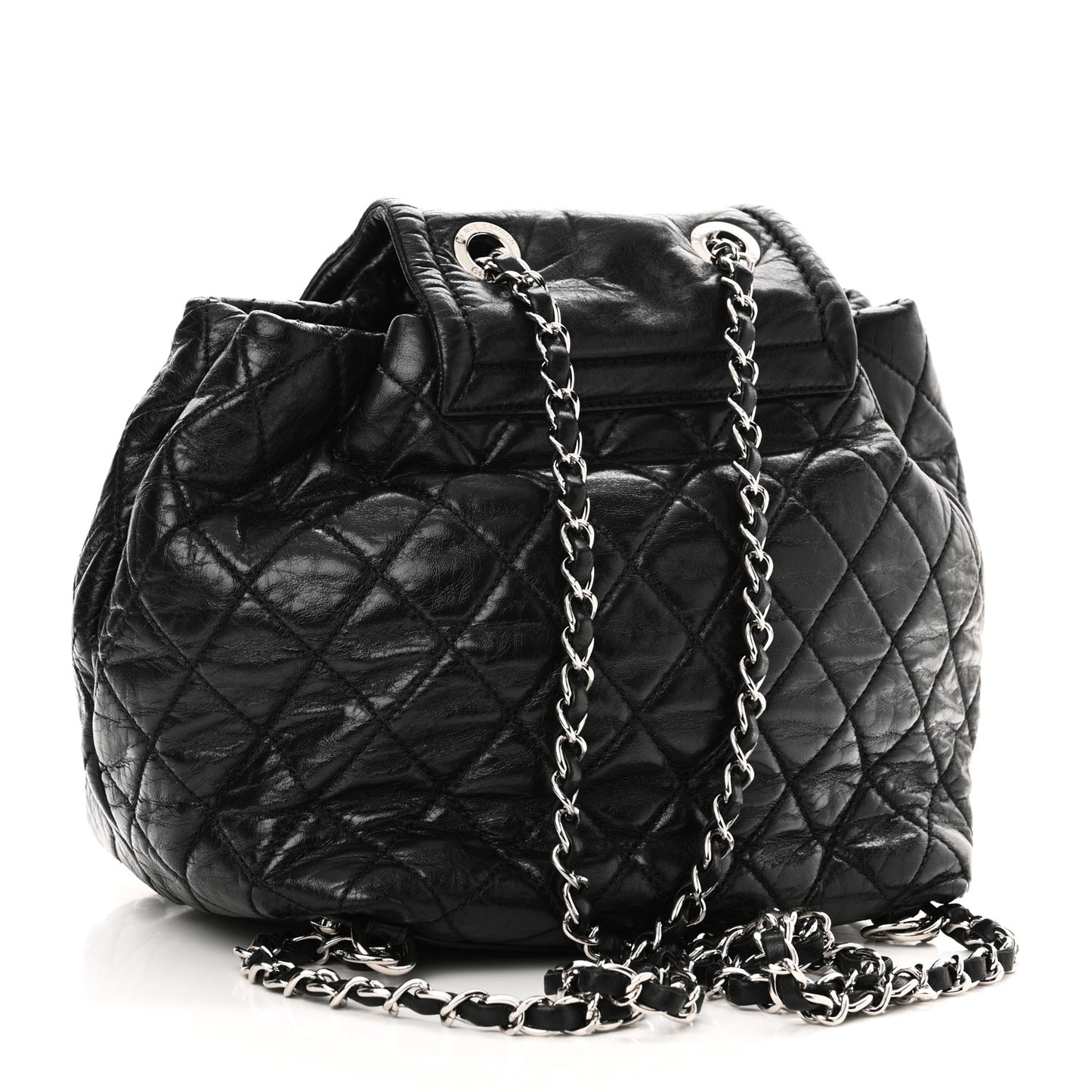 Glazed Calfskin Quilted Beijing Backpack Black