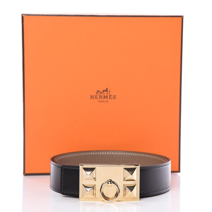 Hermes Box Togo 32mm Collier De Chien CDC Belt 80 Black Etoupe 8 of 8