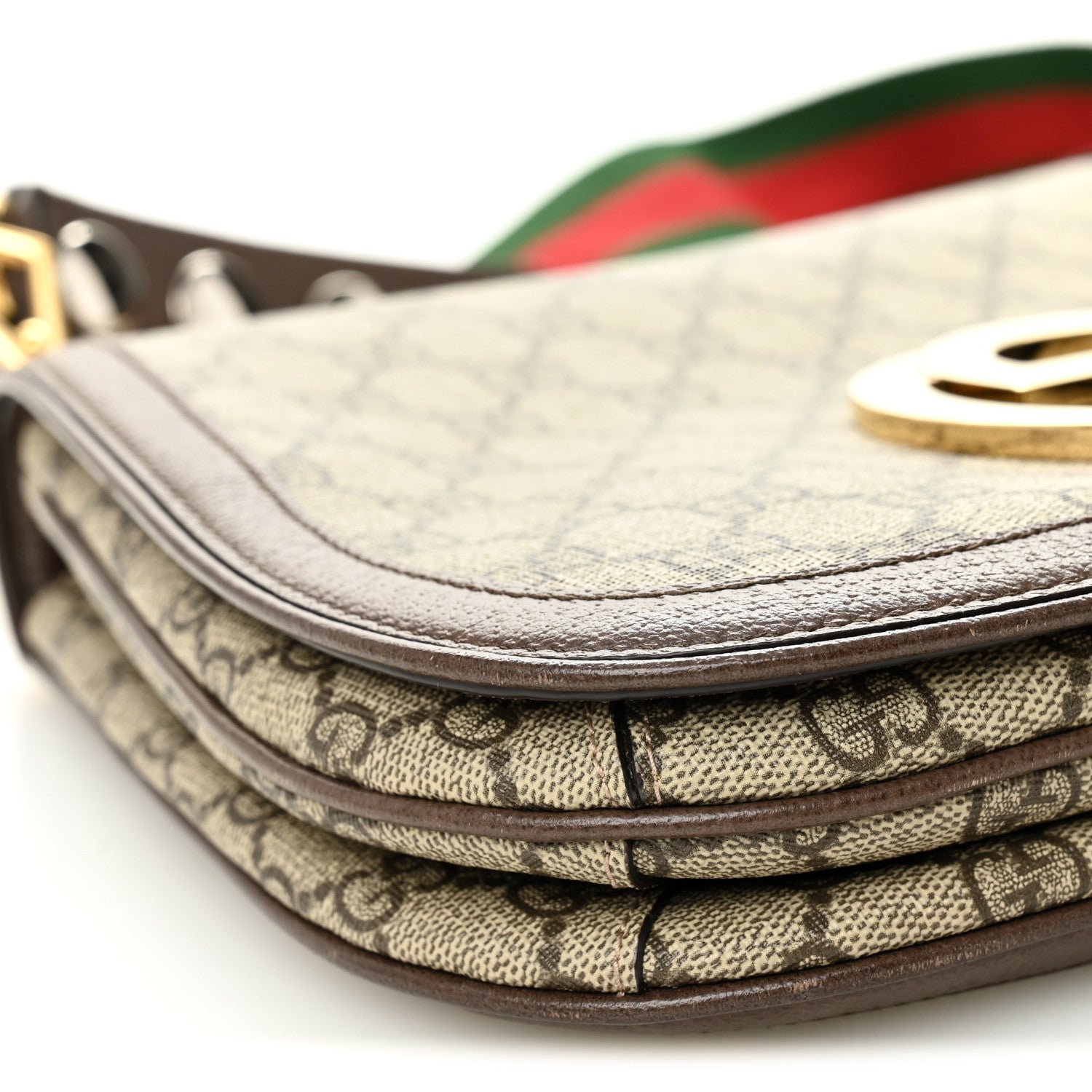 Gucci GG Supreme Monogram Textured Dollar Calfskin Web Medium Blondie Top Handle Shoulder Flap Bag Beige Ebony New Acero 10 of 12
