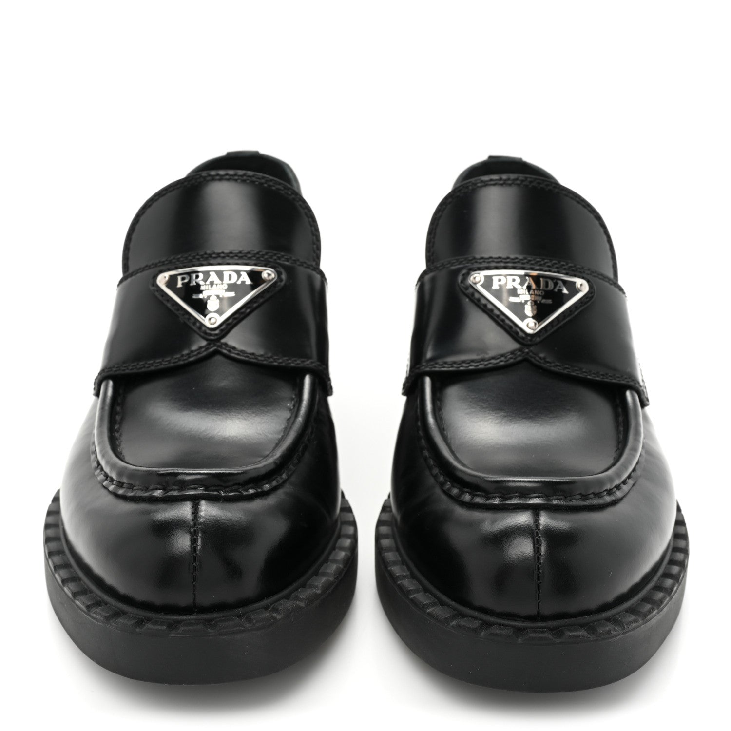 Prada Spazzolato Metal Triangle Logo 50mm Loafers 35 Black 2 of 9