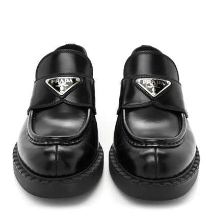 Prada Spazzolato Metal Triangle Logo 50mm Loafers 35 Black 2 of 9