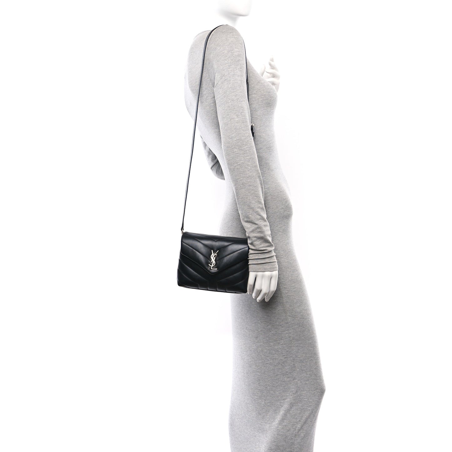 Calfskin Y Quilted Monogram Toy Loulou Crossbody Bag Black