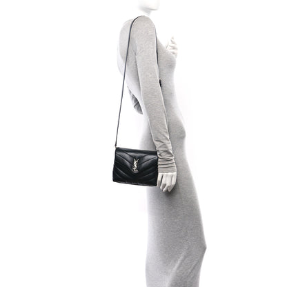 Saint Laurent Calfskin Y Quilted Monogram Toy Loulou Crossbody Bag Black 2 of 12