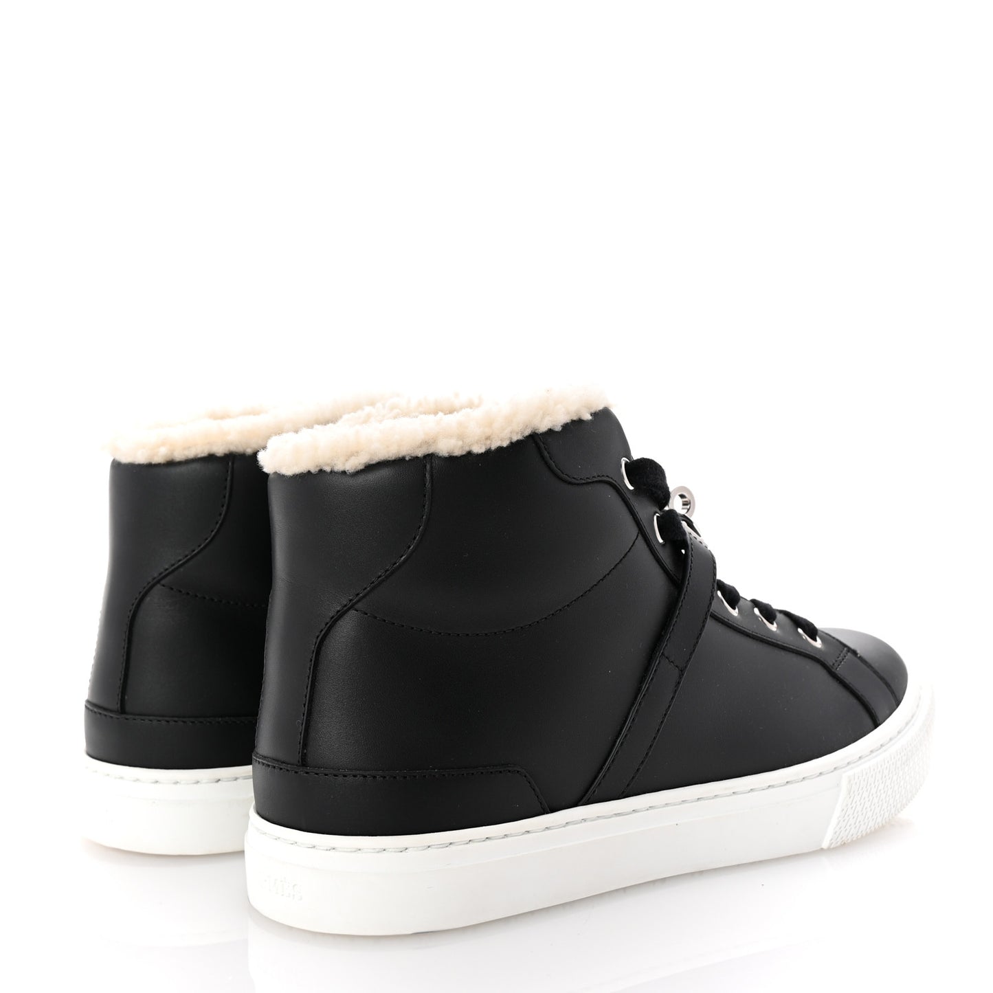 Calfskin Shearling High-Top Day Sneakers 37.5 Black Ecru