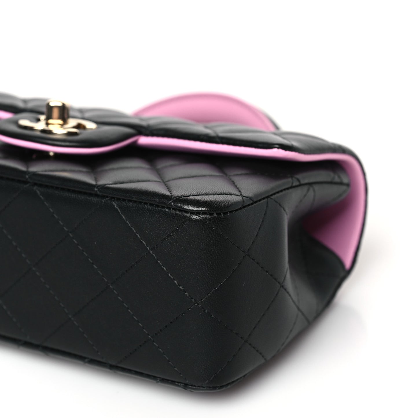 Lambskin Quilted Bi-Color Mini Top Handle Rectangular Flap Black Lilac