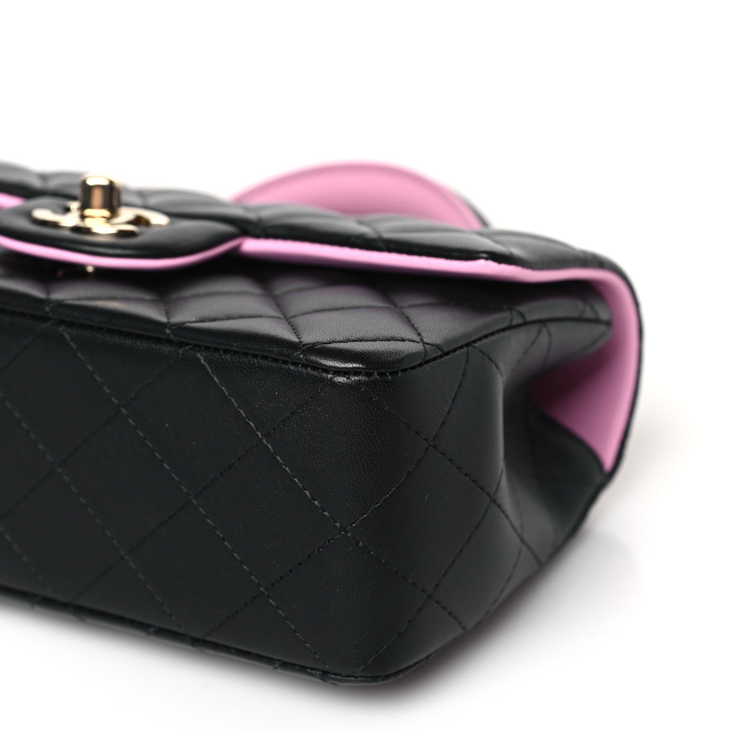 Chanel Lambskin Quilted Bi-Color Mini Top Handle Rectangular Flap Black Lilac 9 of 10