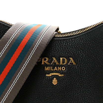 Prada Vitello Phenix Zippered Messenger Hobo Black 7 of 9