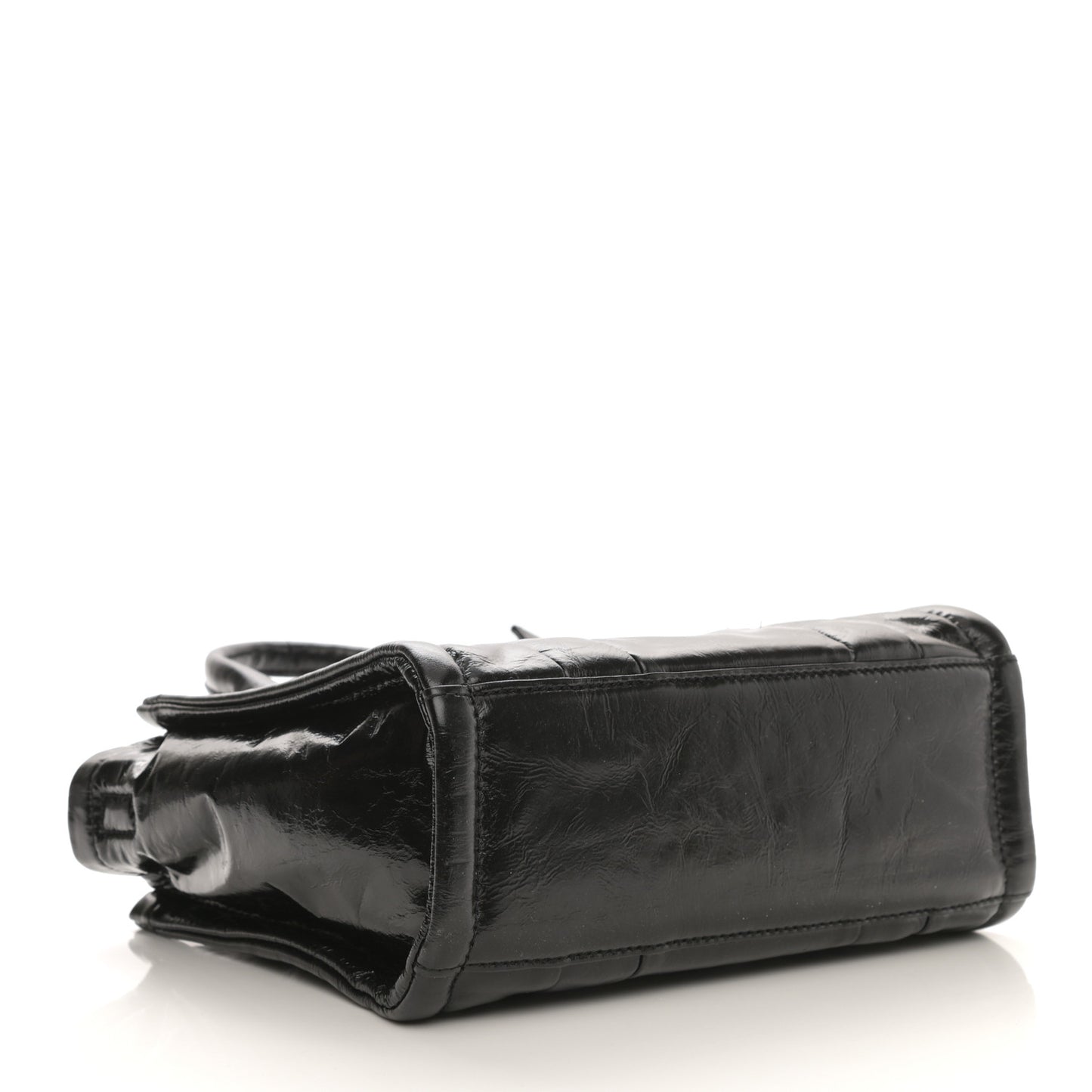Shiny Crinkled Calfskin Small The Tote Bag Black