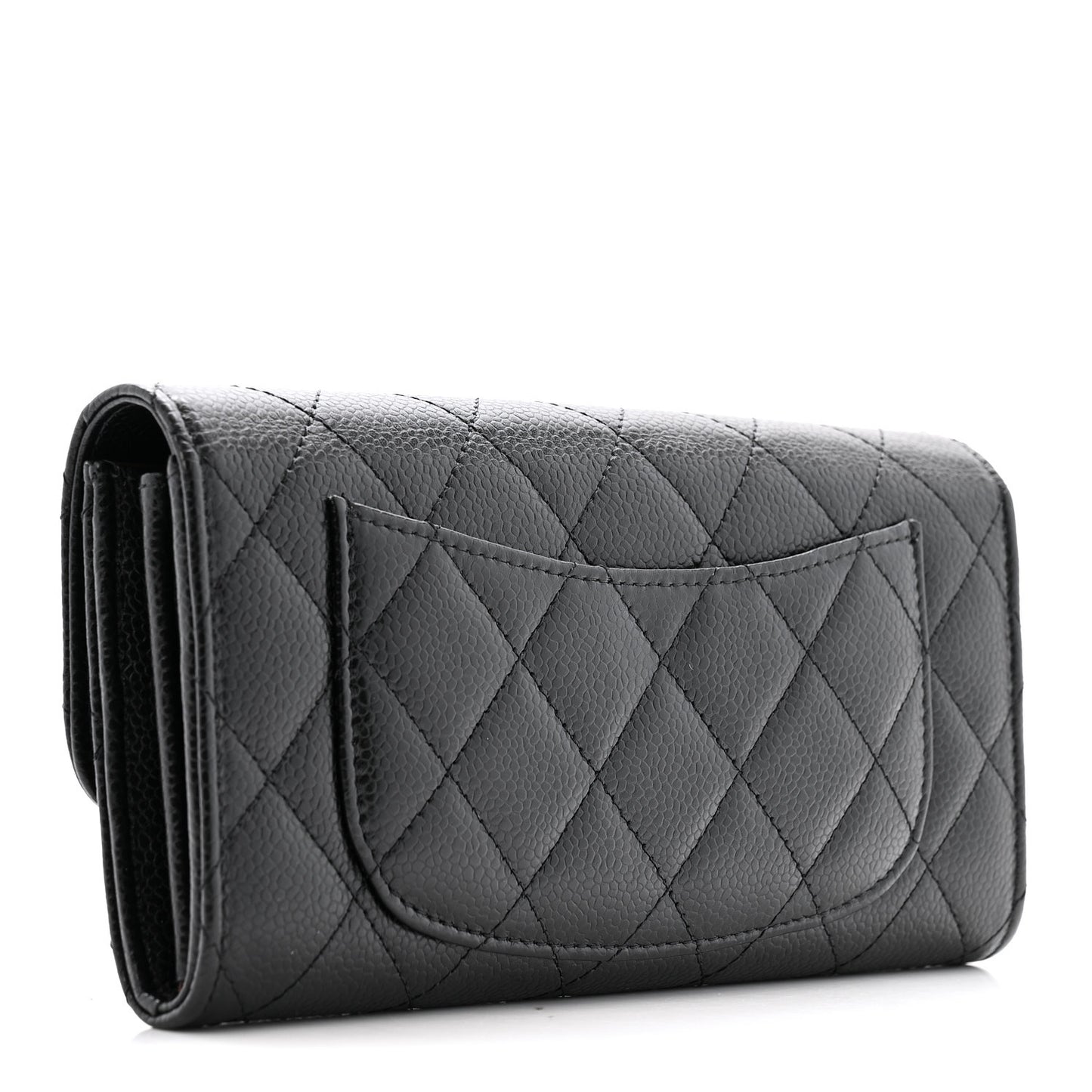 Caviar Quilted Large Gusset Flap Wallet Black