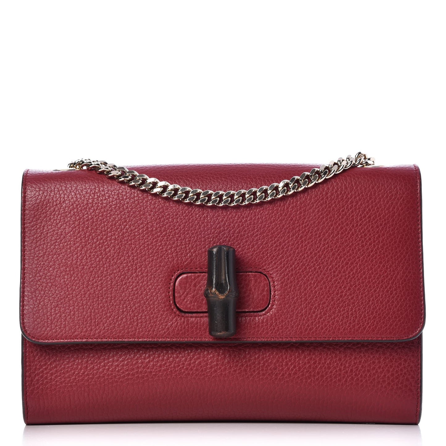 Pebbled Calfskin Medium Miss Bamboo Shoulder Bag Burgundy