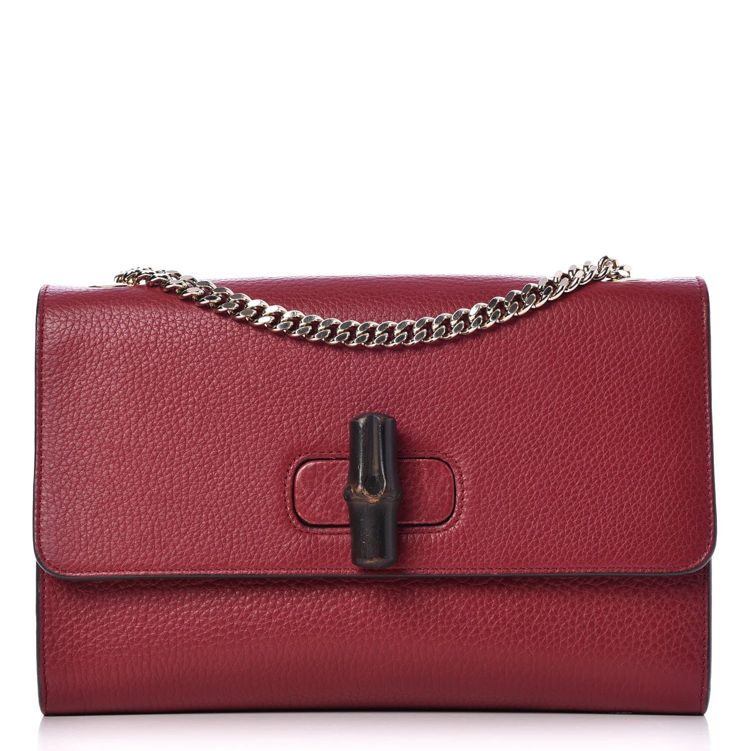 Gucci Pebbled Calfskin Medium Miss Bamboo Shoulder Bag Burgundy 1 of 8