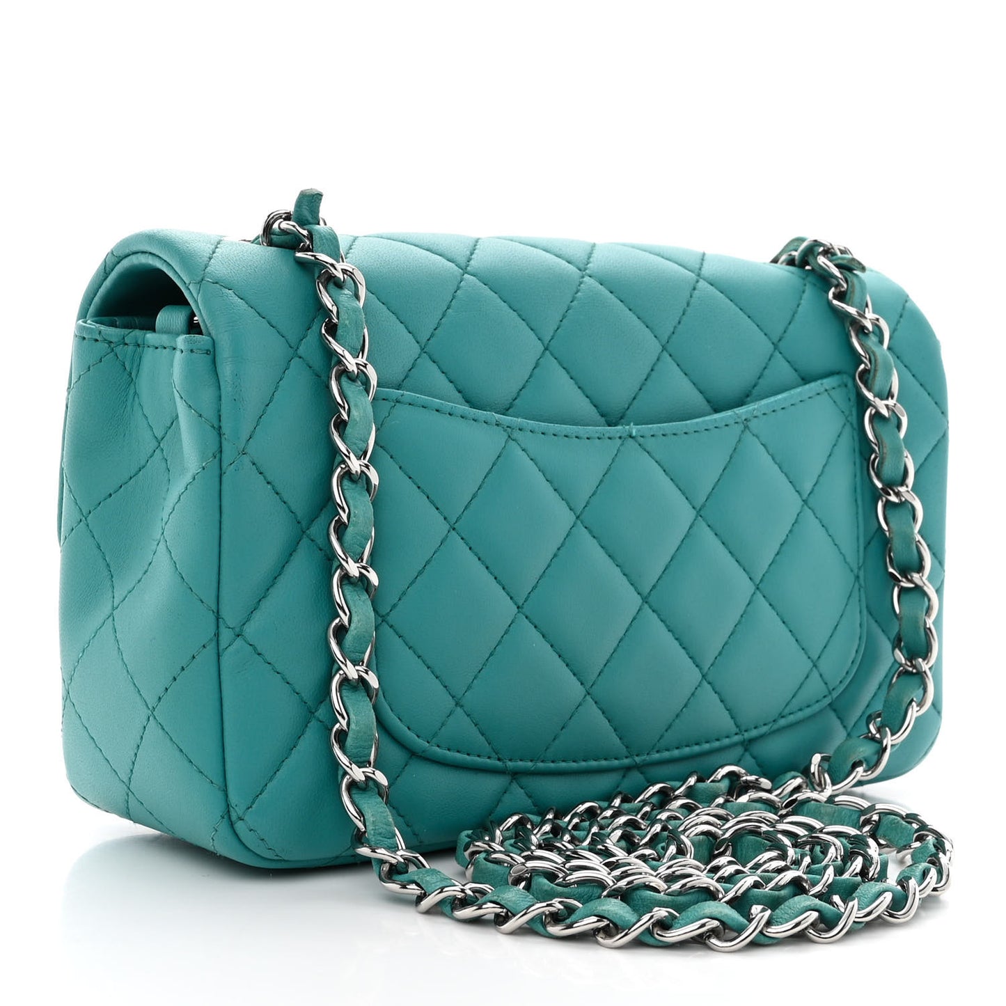 Lambskin Quilted Mini Rectangular Flap Turquoise