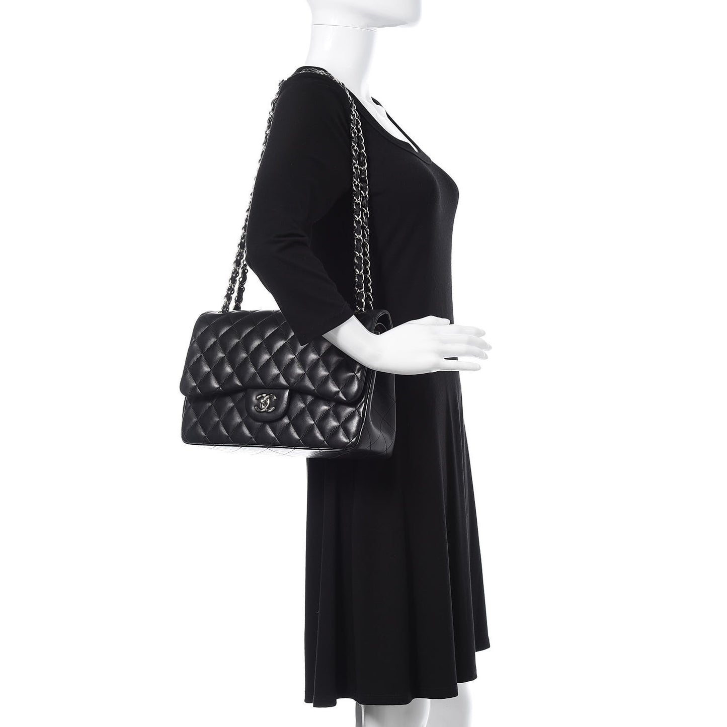 Lambskin Quilted Jumbo Double Flap Black