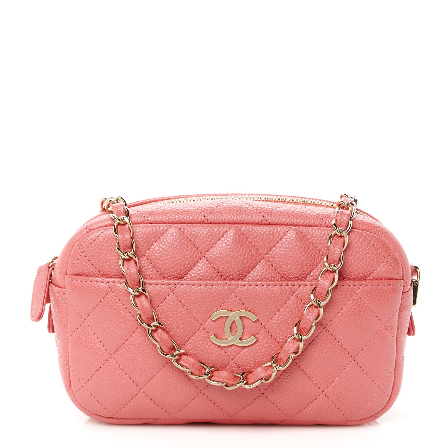Iridescent Caviar Small Timeless Camera Case Coral