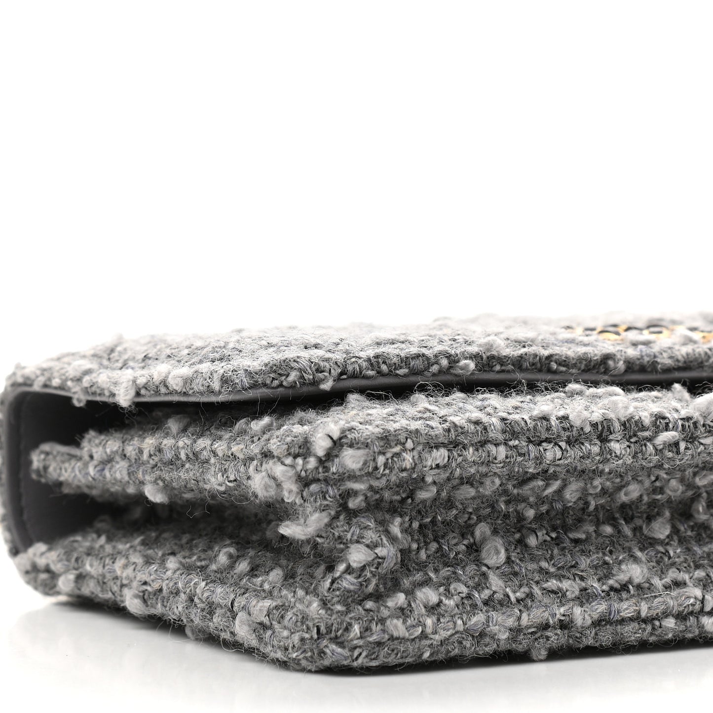 Wool Tweed Lambskin Quilted Chanel 19 Wallet On Chain WOC Grey